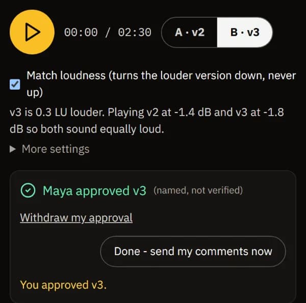 Maya approved v3, with Withdraw my approval.