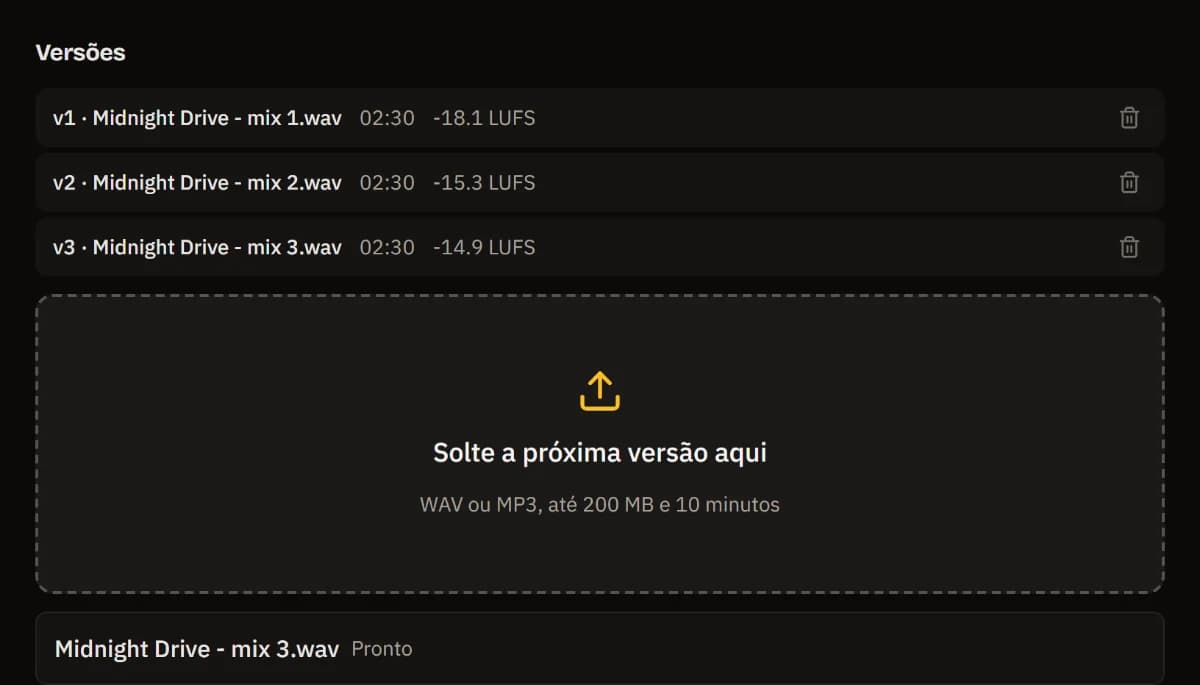 A lista de versões com a v3 adicionada abaixo de v1 e v2, envio concluído.