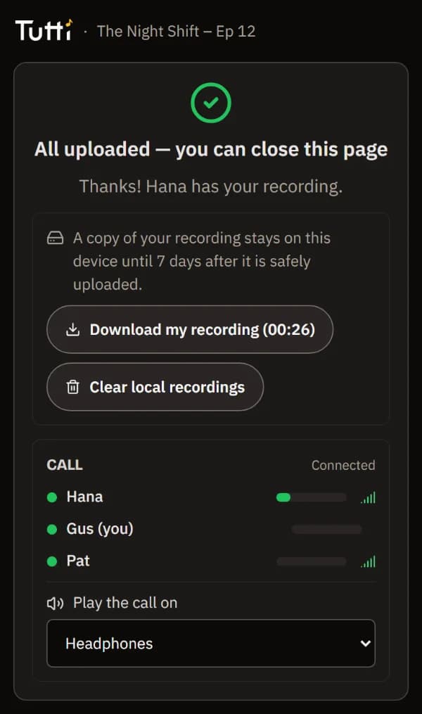 All uploaded - you can close this page, with a button to download your own copy.