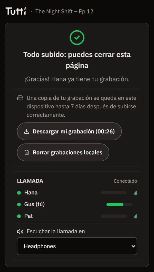 Todo subido: puedes cerrar esta página, con un botón para descargar tu propia copia.