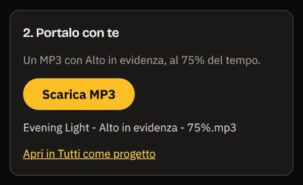 Portala con te: un MP3 con Alto in evidenza al 75% del tempo, Scarica MP3, il file Evening Light - Alto highlighted - 75%.mp3 e Apri in TuttiDAW.