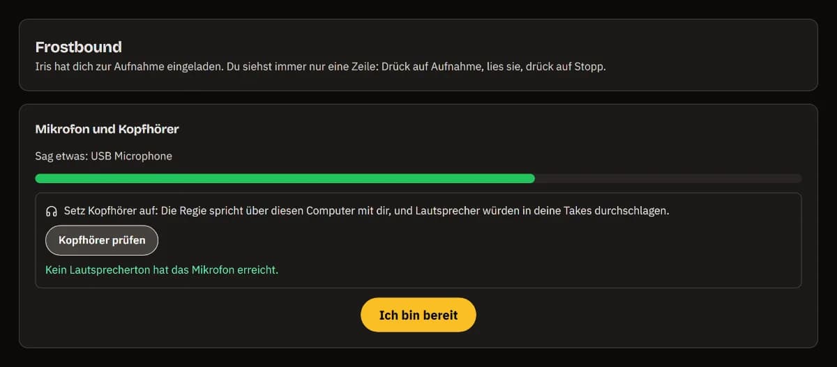 Mikrofon und Kopfhörer: USB Microphone mit Pegel, kein Lautsprecherton im Mikrofon, und Ich bin bereit.