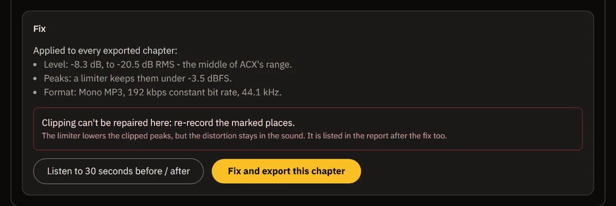 Chapter 3 - The Storm's fixes with a red notice that its clipping can't be repaired and the marked places need a re-record.