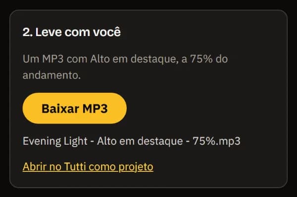 Leve com você: um MP3 com Alto destacada a 75% do andamento, Baixar MP3, o arquivo Evening Light - Alto highlighted - 75%.mp3 e Abrir no TuttiDAW.
